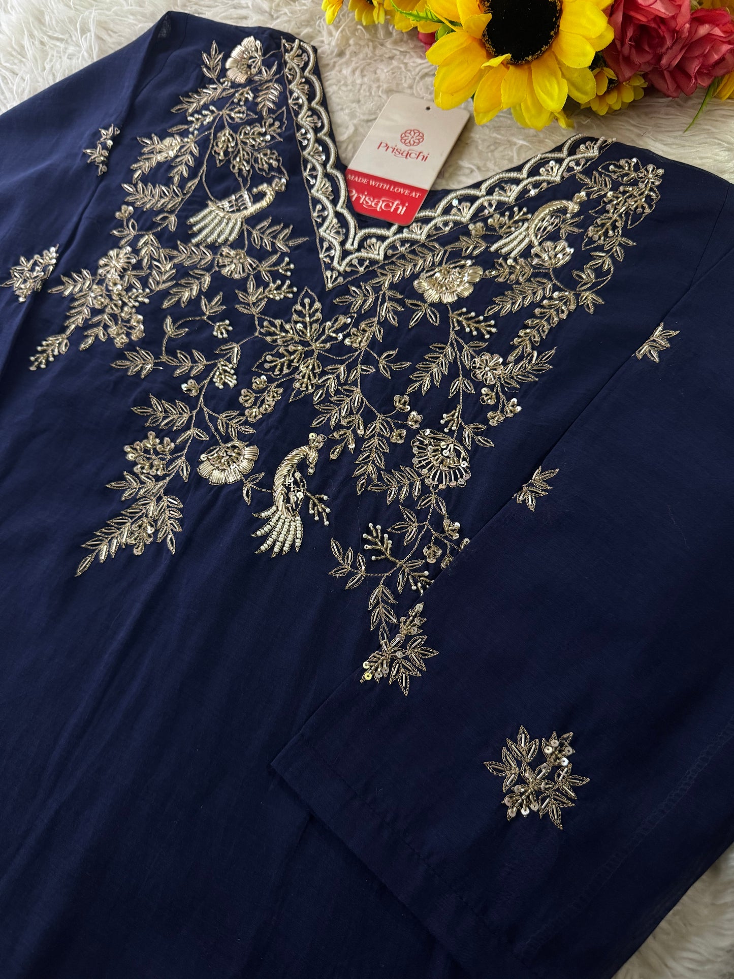 Blue embroidered kurta set with dupatta