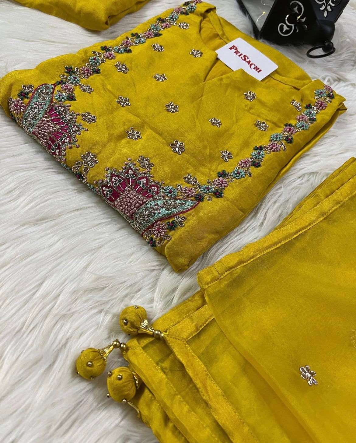 Yellow Embroidered kurta set with dupatta