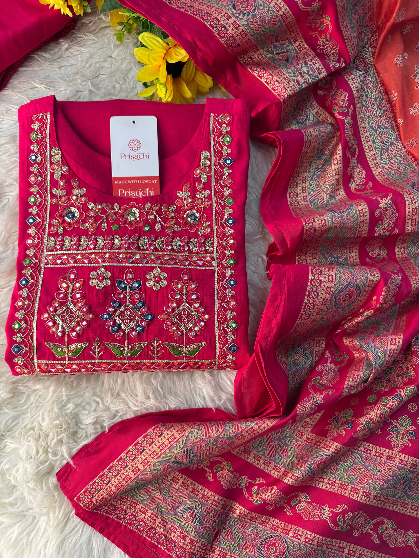 Prisachi Pink kurta set with dupatta