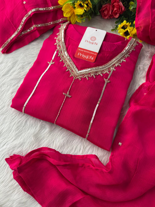 Pink Embroidered Ethnic Kurti Sharara Set with Dupatta
