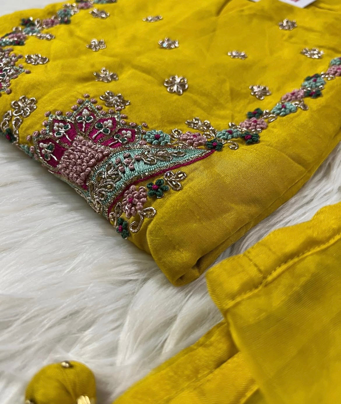 Yellow Embroidered kurta set with dupatta