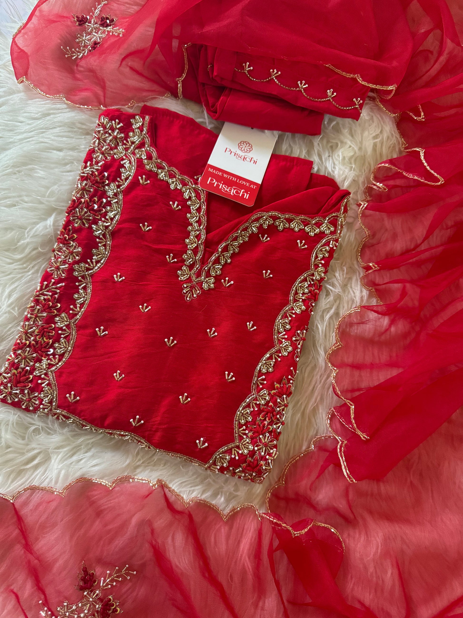 Embroidered kurta Pant  with dupatta with Zardosi work - Prisachi Official