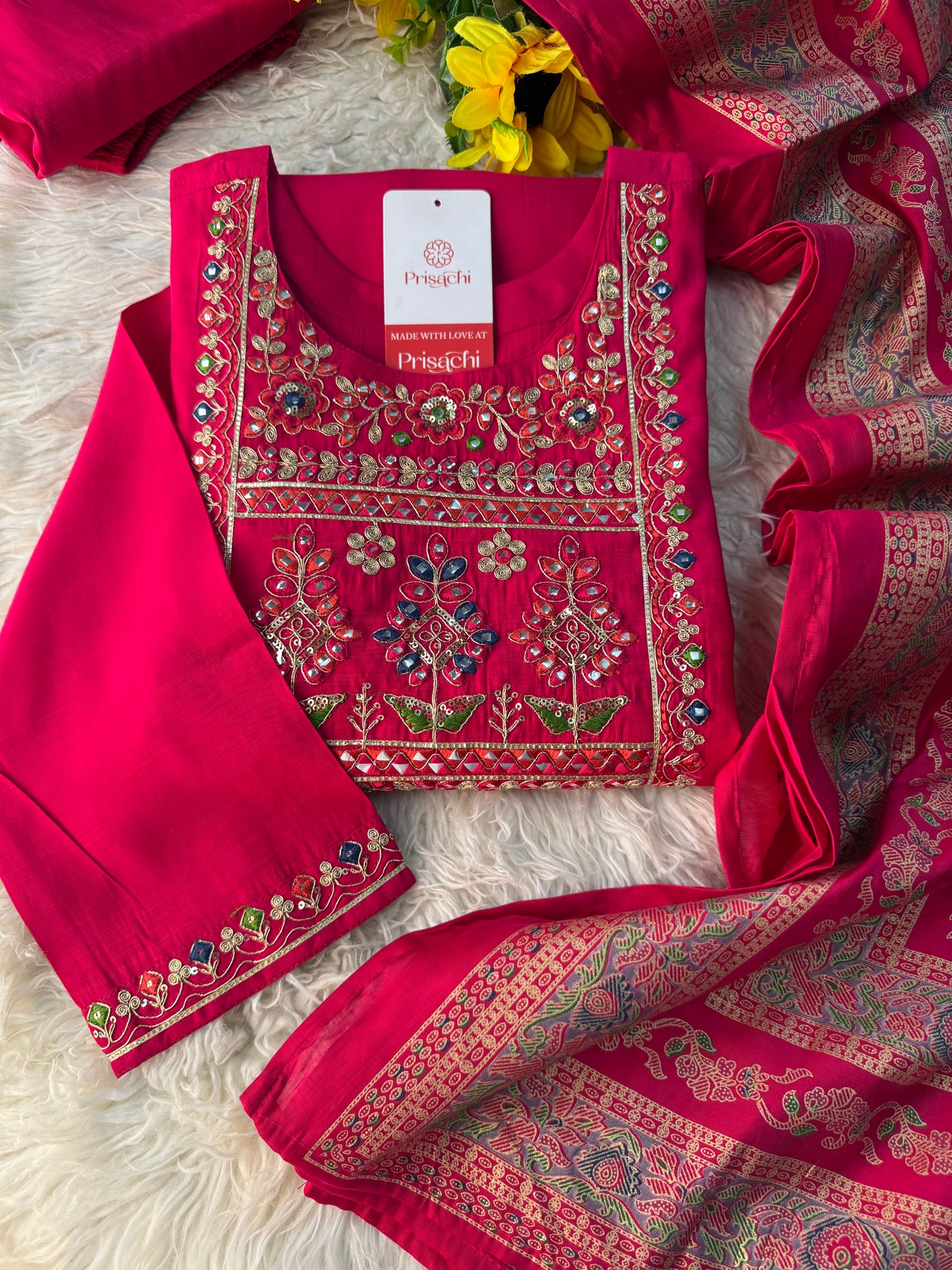 Prisachi Pink kurta set with dupatta
