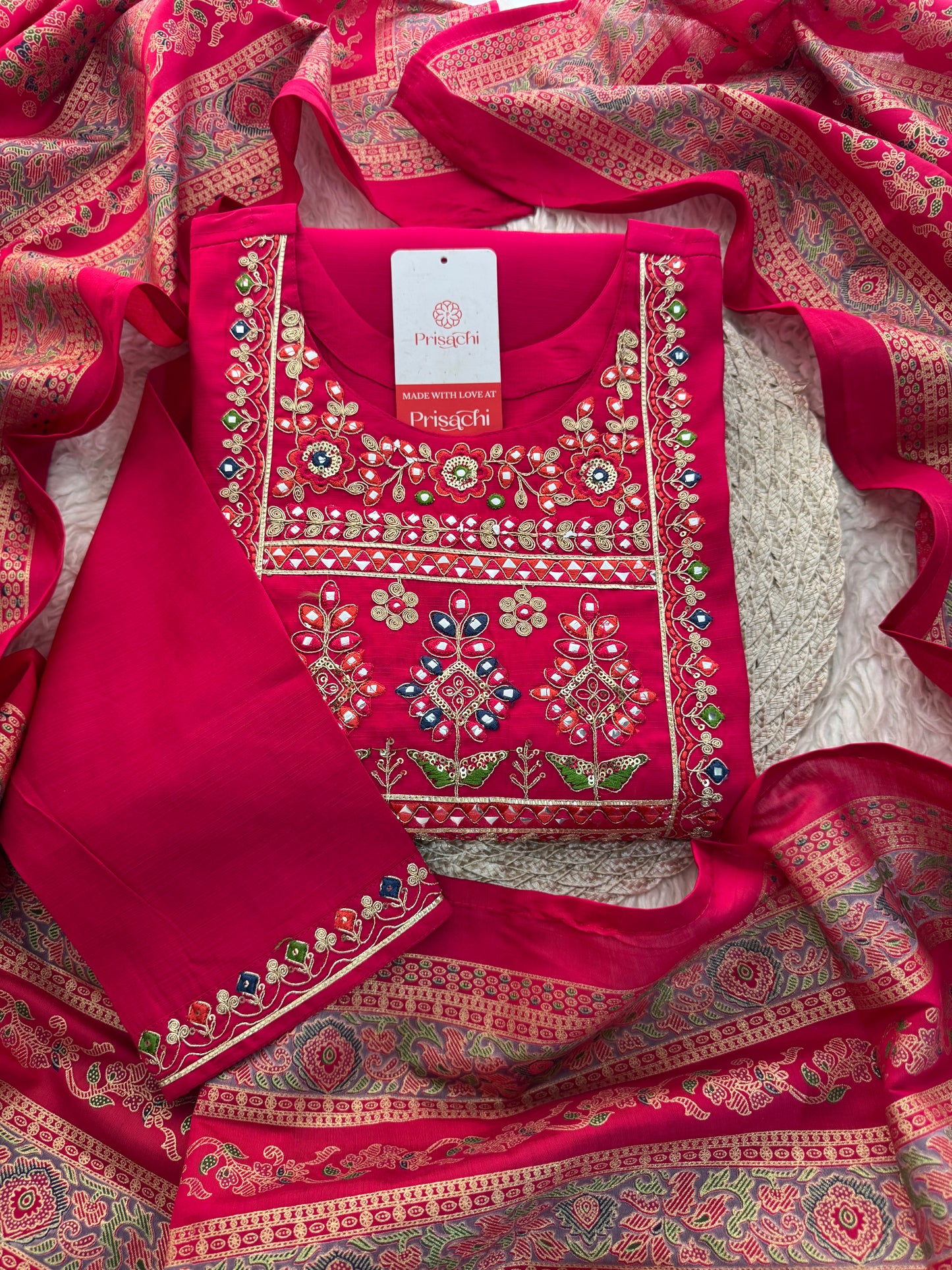 Prisachi Pink kurta set with dupatta