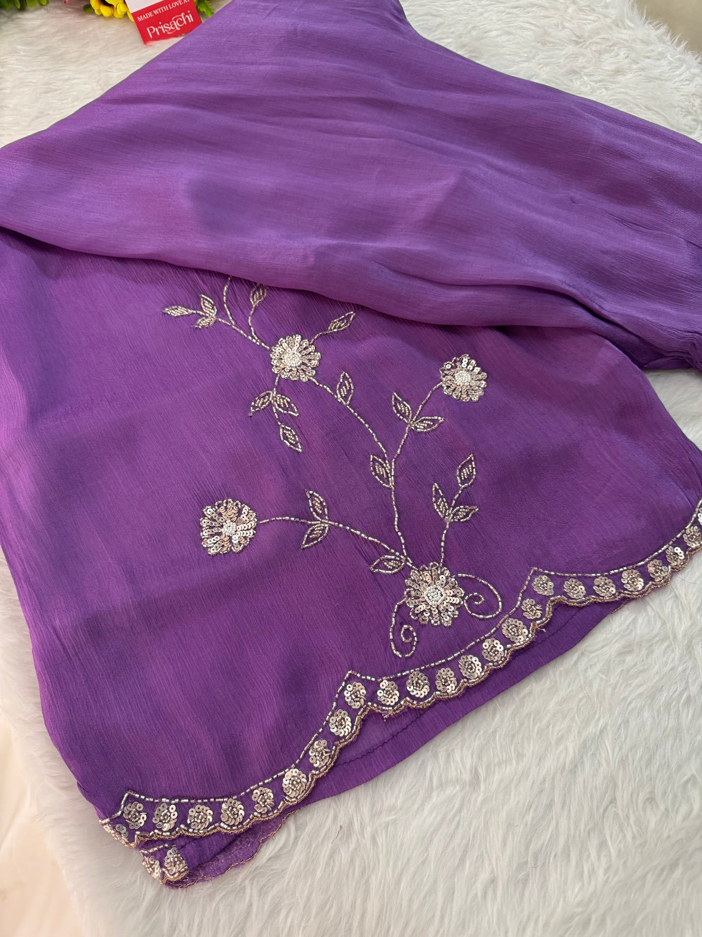 Lavender Embroidered Sharara Set with pants and Dupatta for Women | Prisachi - Prisachi Official