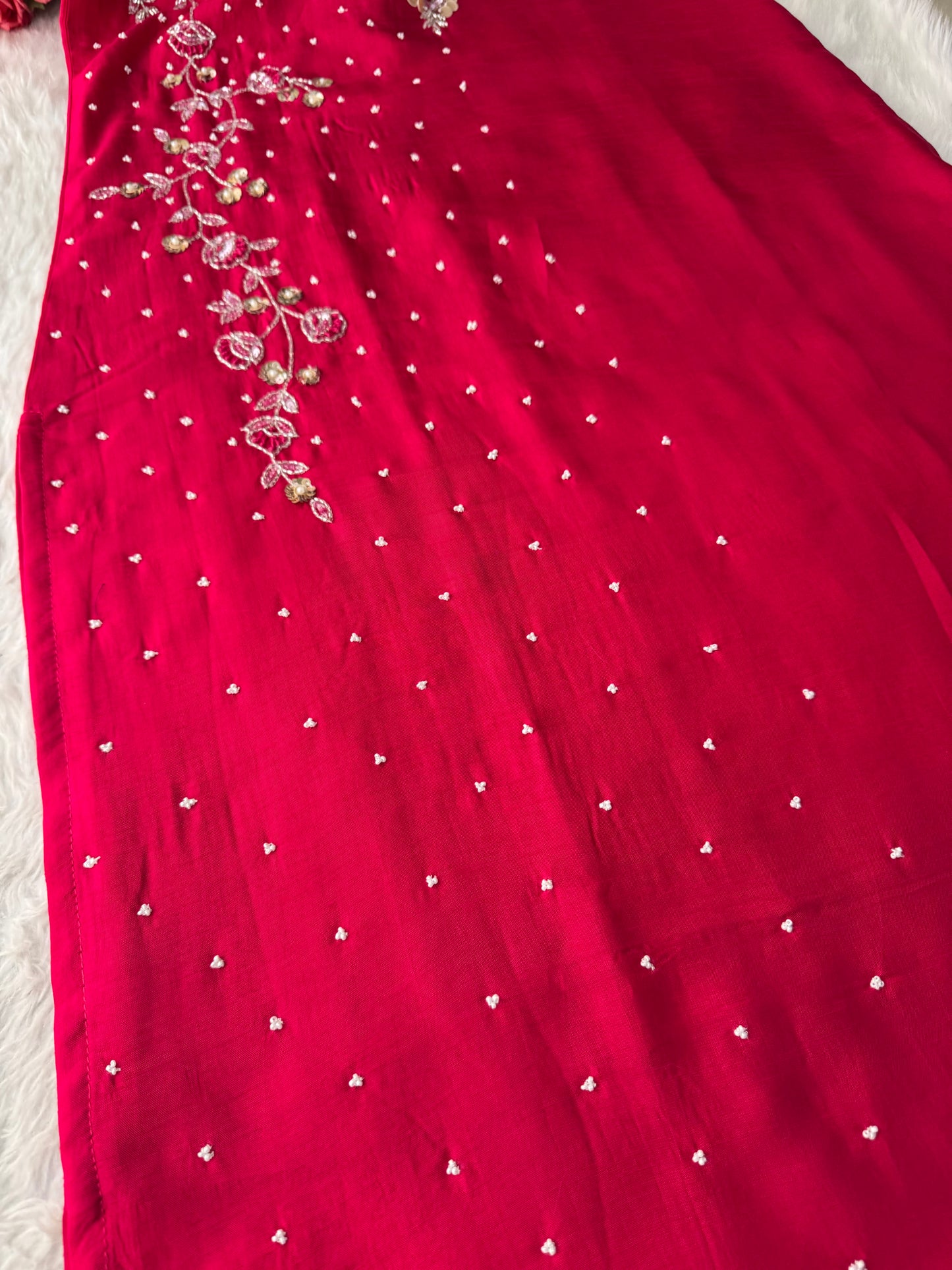 Pink Designer Embroidered Ethnic Kurta Set with Pants & Floral Dupatta - Prisachi Official