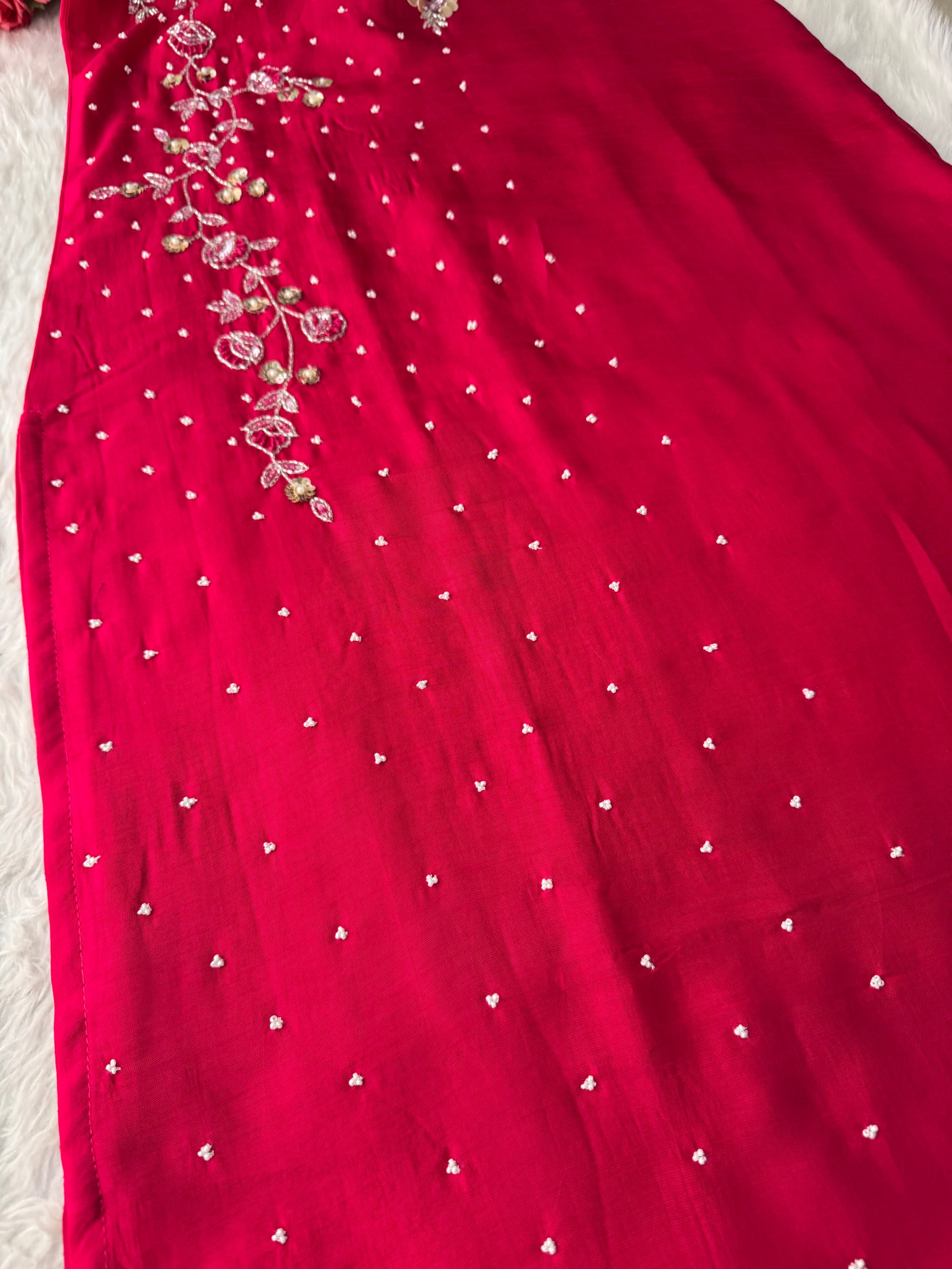 Pink Designer Embroidered Ethnic Kurta Set with Pants & Floral Dupatta - Prisachi Official