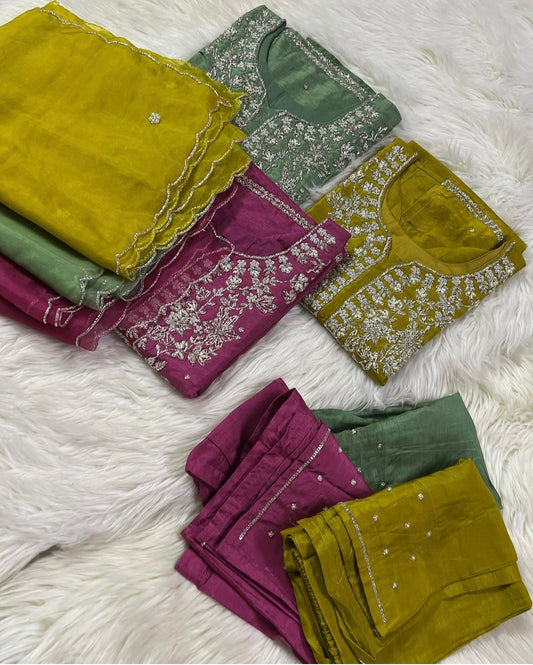 Maslin Designer Embroidered kurta set with dupatta