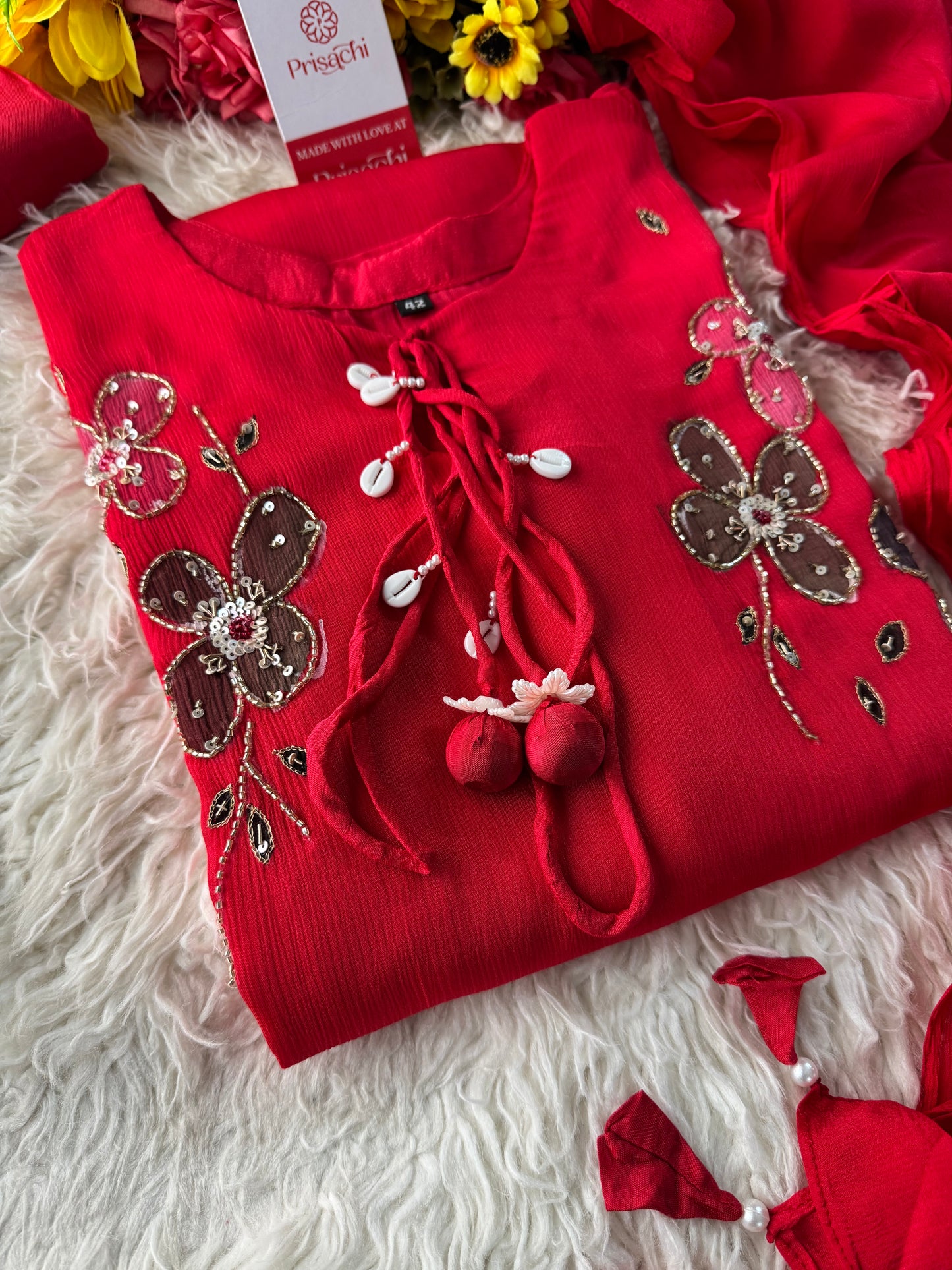 Green hand embroidered A Line kurta pant with dupatta