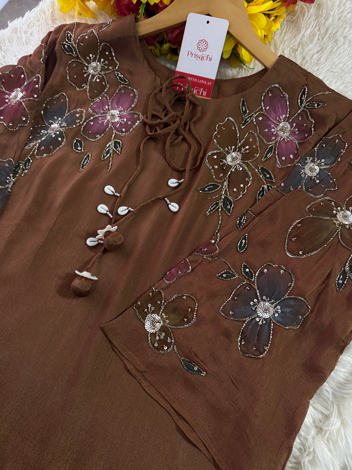 Green hand embroidered A Line kurta pant with dupatta