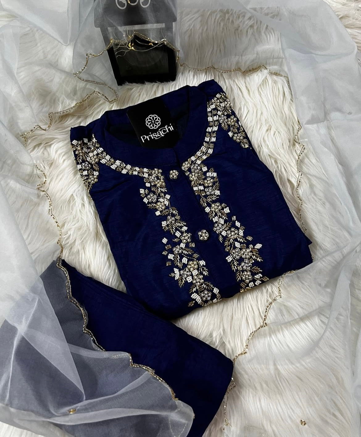 Designer Embroidered Ethnic kurta set with dupatta and pants - Prisachi Official