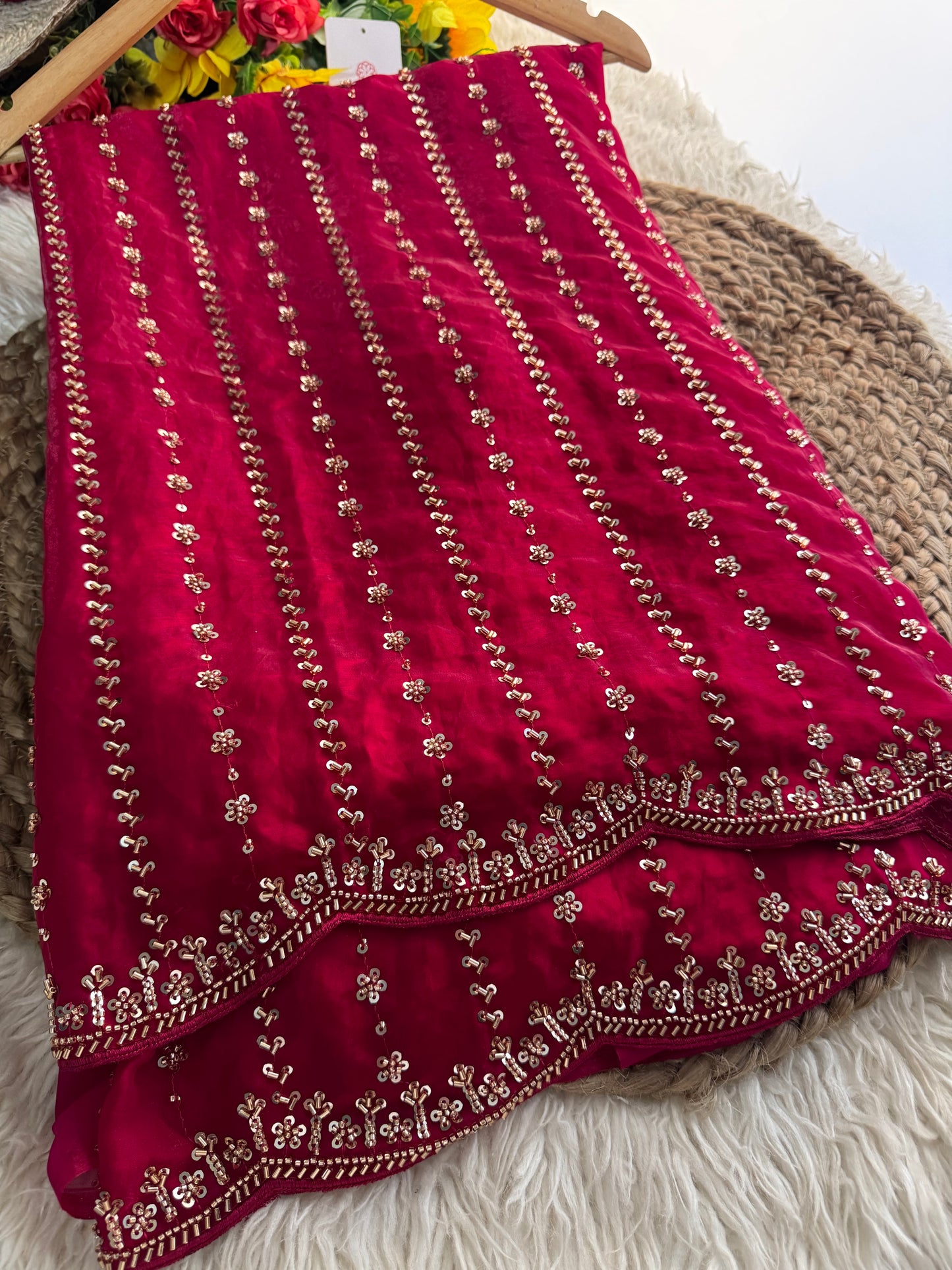 Prisachi Pink Designer Saree with Unstitched Blouse