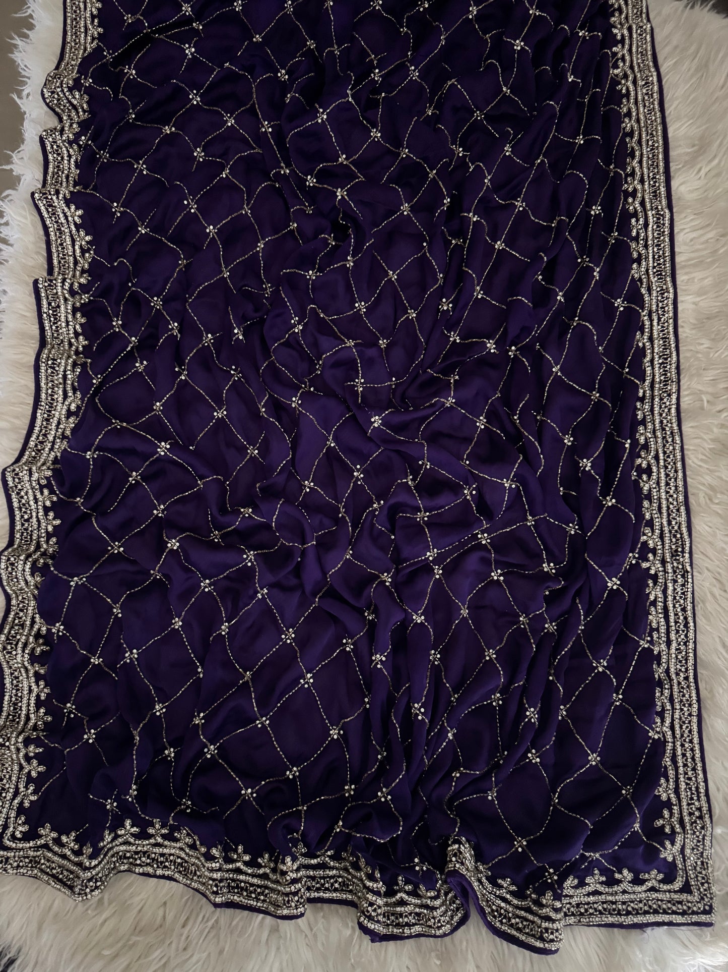 Prisachi Purple Designer Saree with Unstitched Blouse