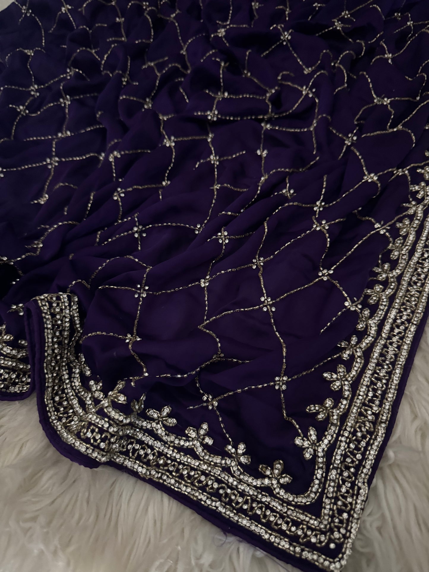 Prisachi Purple Designer Saree with Unstitched Blouse