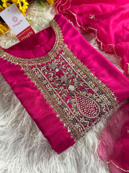 Pink designer embroidered kurta set with dupatta