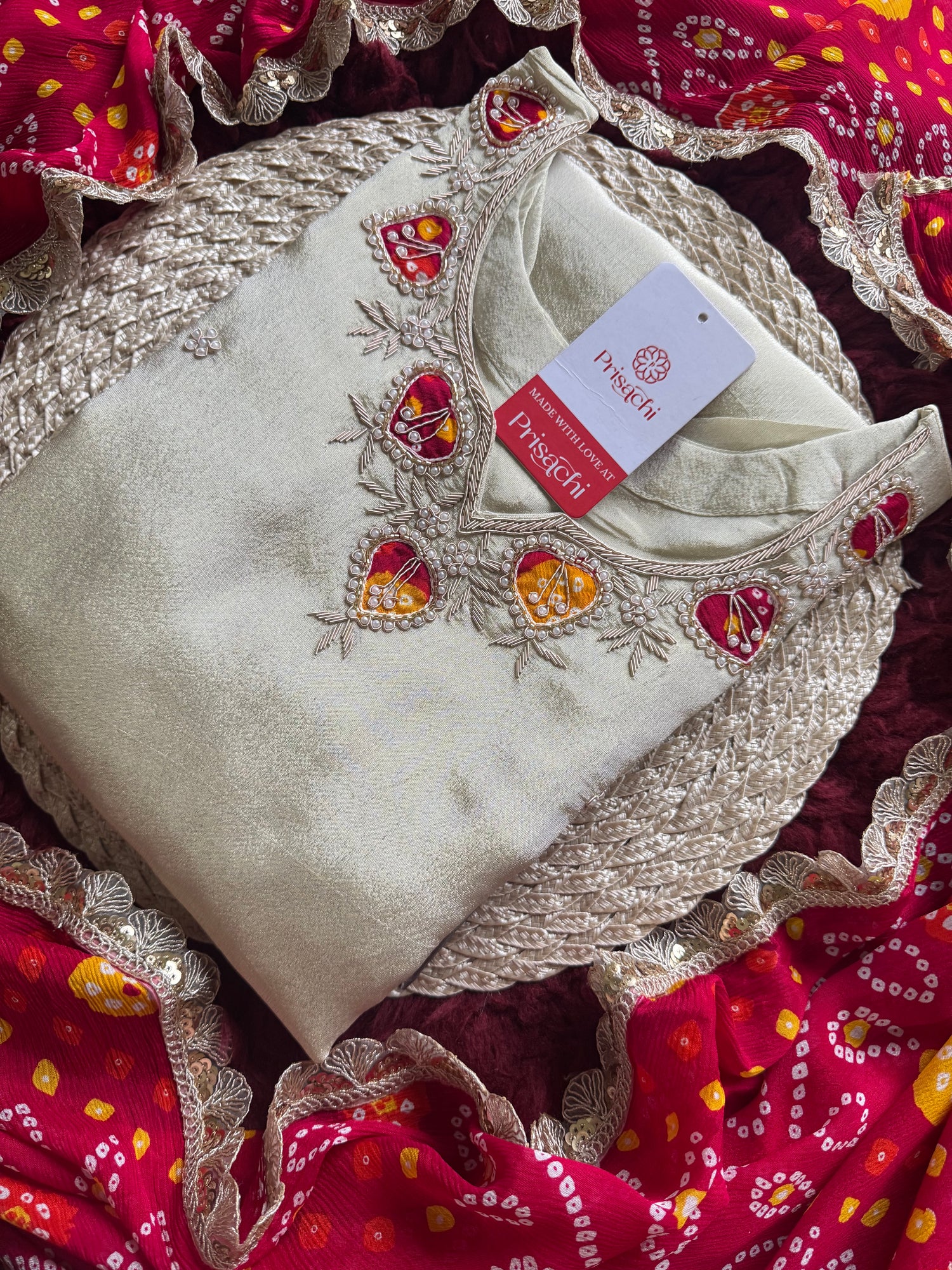 Off White embroidered kurta set with dupatta - Prisachi Official