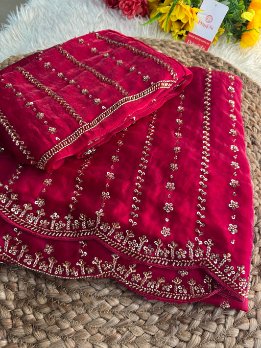 Prisachi Pink Designer Saree with Unstitched Blouse