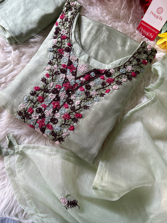 Pista Green Designer Kurti bottom with Dupttaa