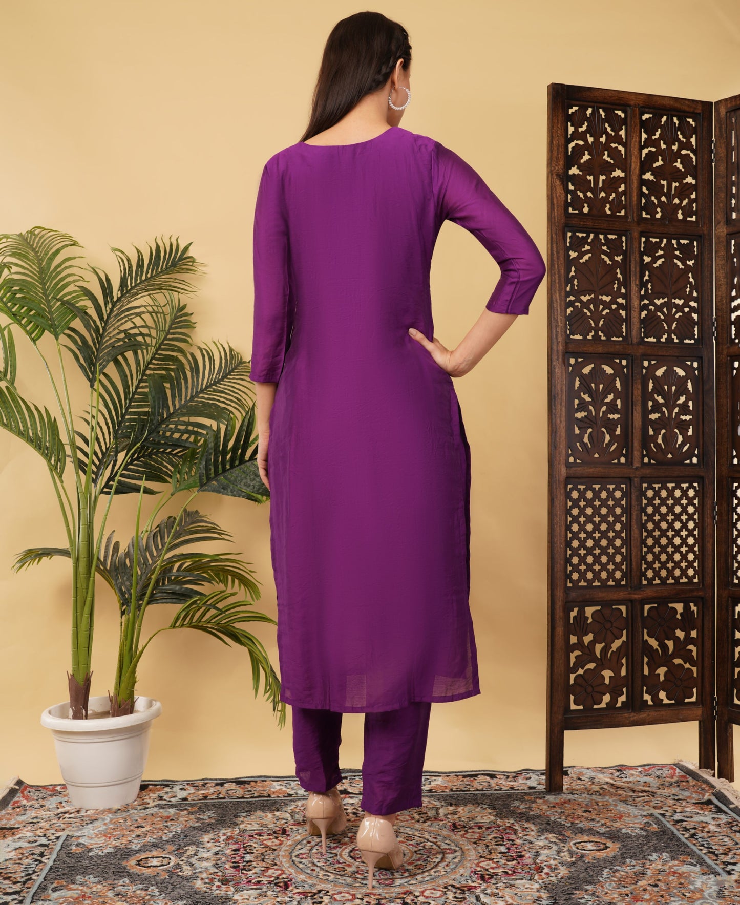 Purple Designer Ethnic Embroidered Kurta Set with Dupatta & Pants - Prisachi Official