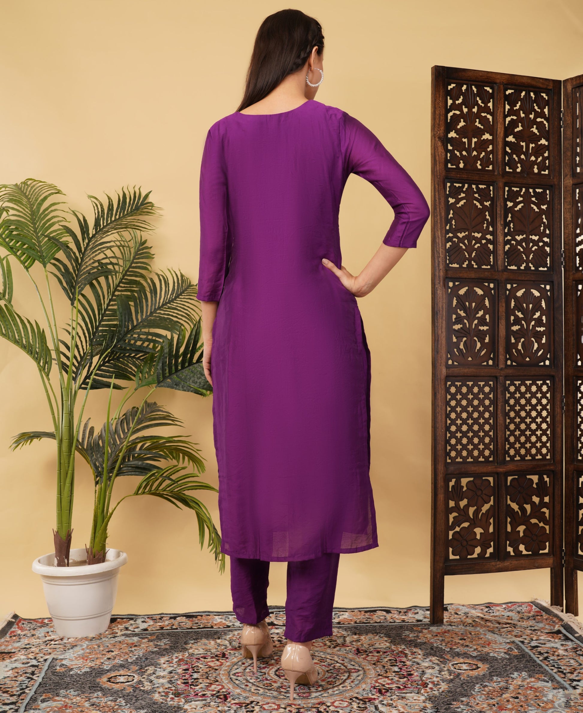 Purple Designer Ethnic Embroidered Kurta Set with Dupatta & Pants - Prisachi Official