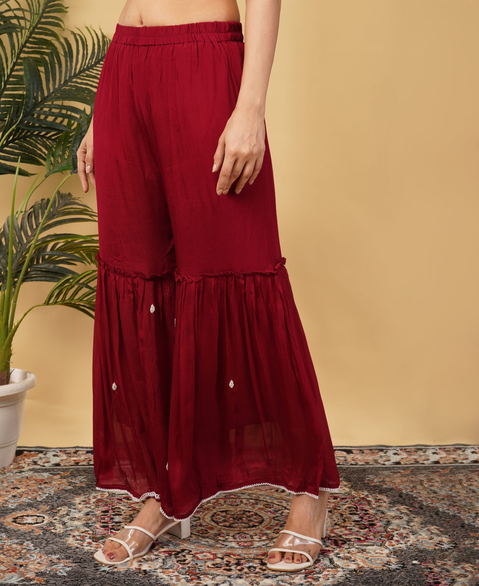 Maroon Ethnic Embroidered Sharara Set with Kurta & Dupatta - Prisachi Official