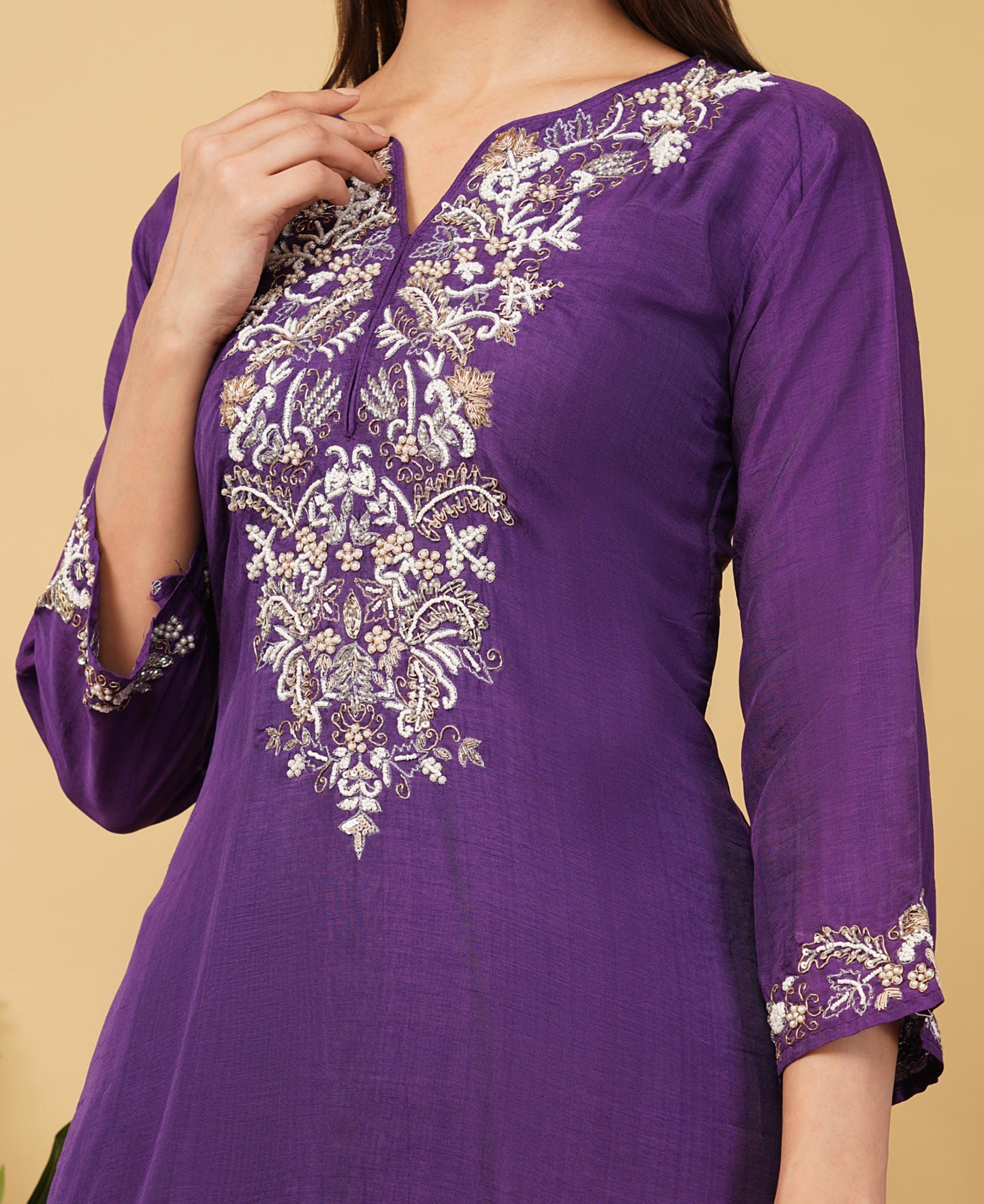 Purple Designer Embroidered Ethnic Kurta Set with Pant & Dupatta - Prisachi Official