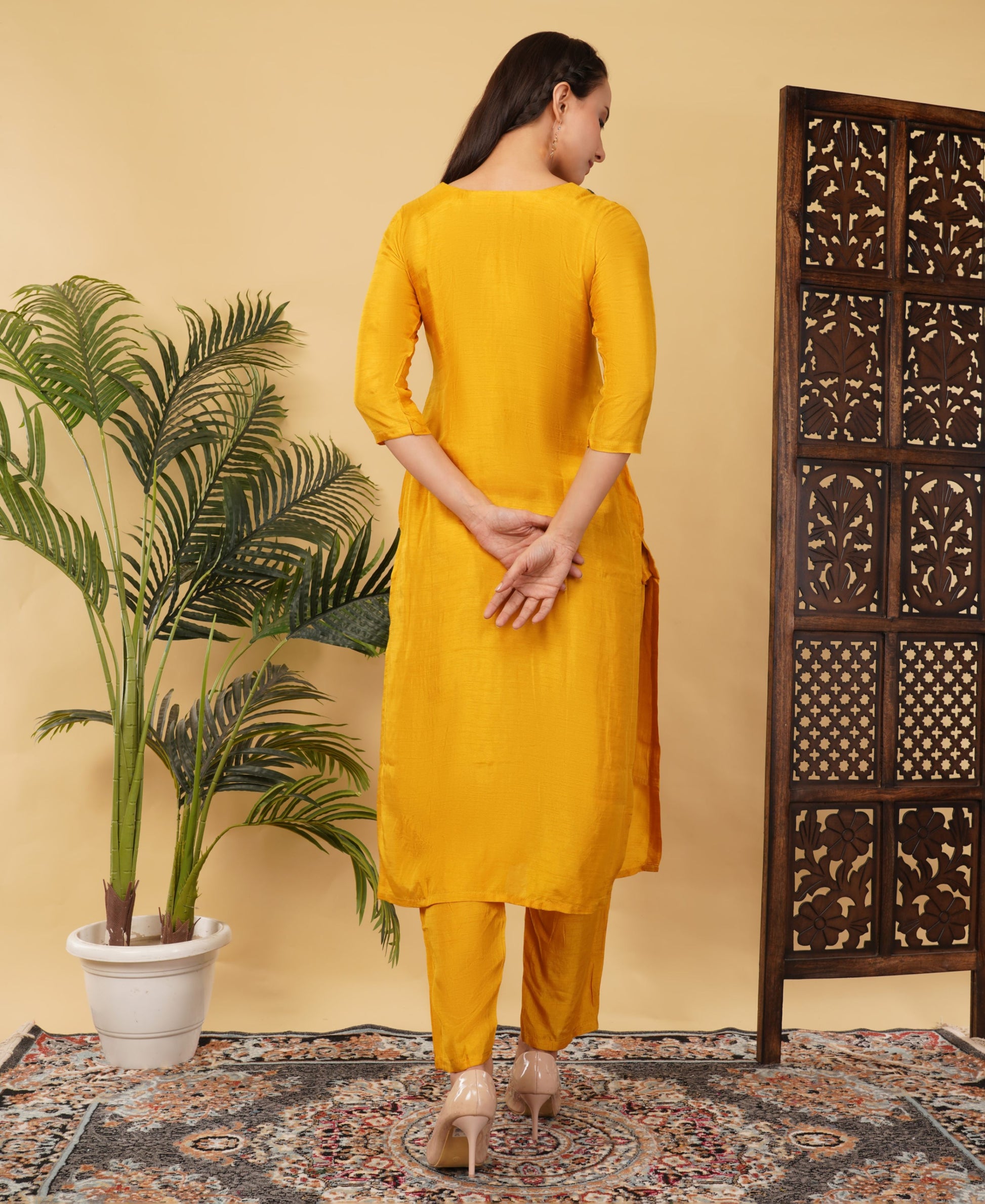 Yellow Designer Ethnic Embroidered Kurta Set with Pant & Dupatta - Prisachi Official