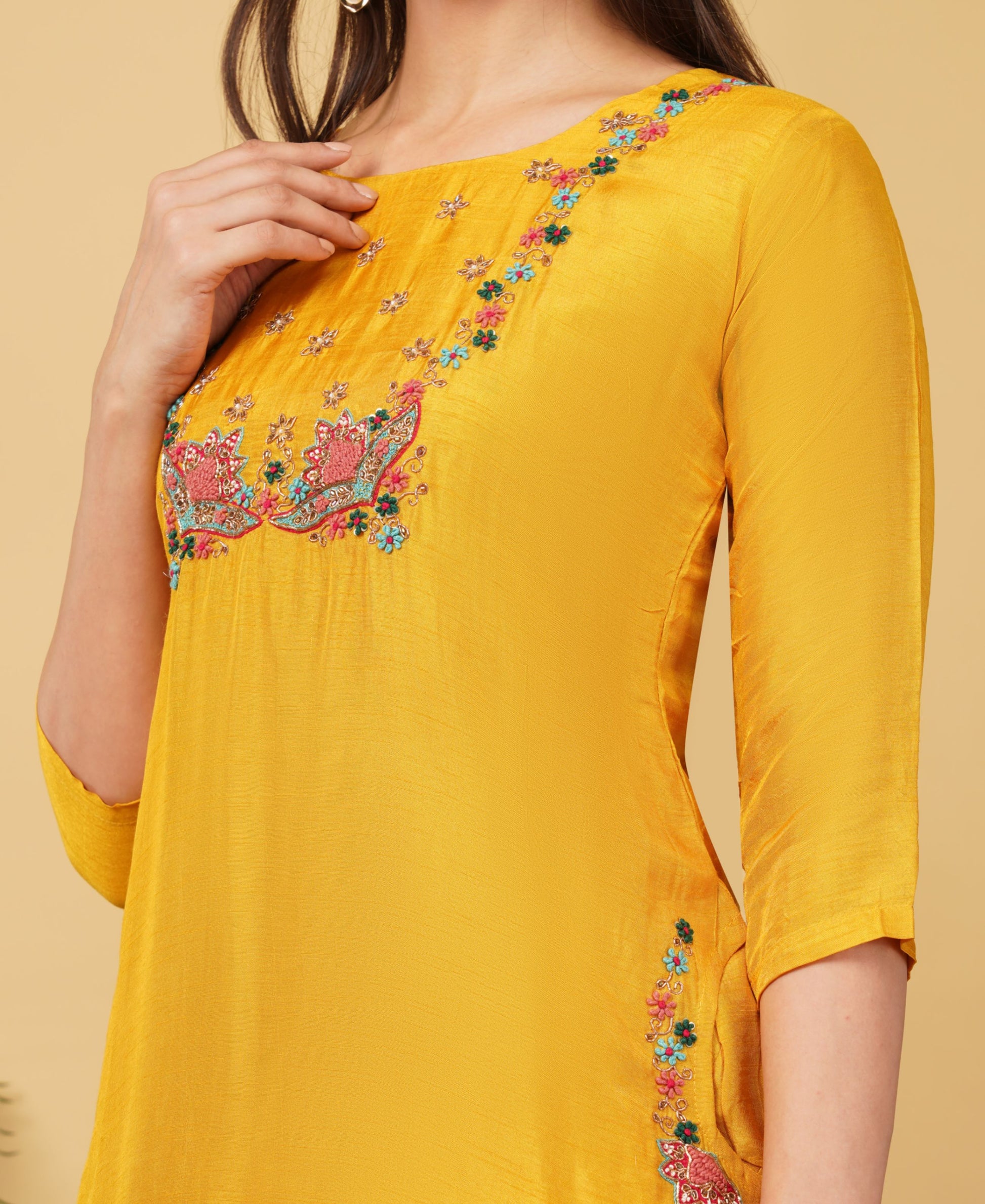 Yellow Designer Ethnic Embroidered Kurta Set with Pant & Dupatta - Prisachi Official