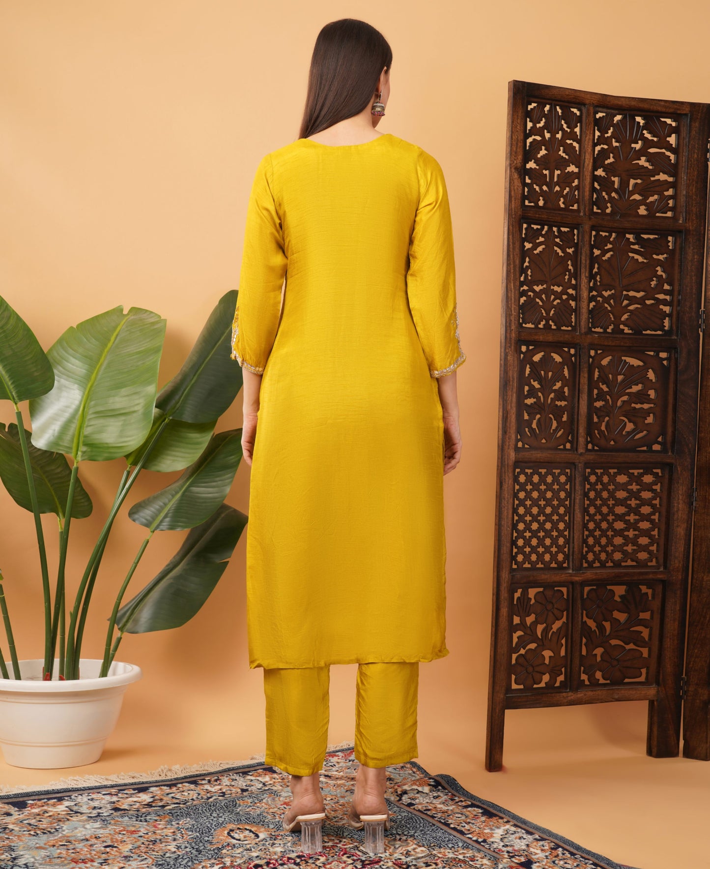 Mustard Yellow Embroidered Ethnic Kurta Set with Pant & Dupatta - Prisachi Official