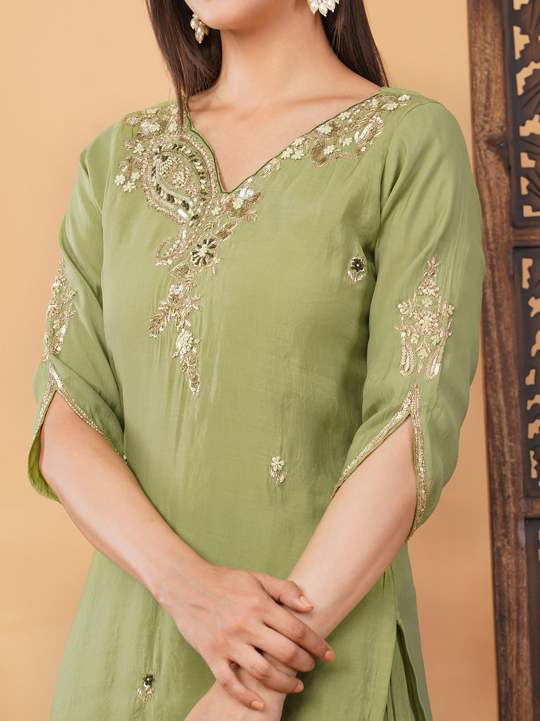 Pista Green Embroidered Kurta Set for Women with Pants & Dupatta | Designer Festive Ethnic Suit