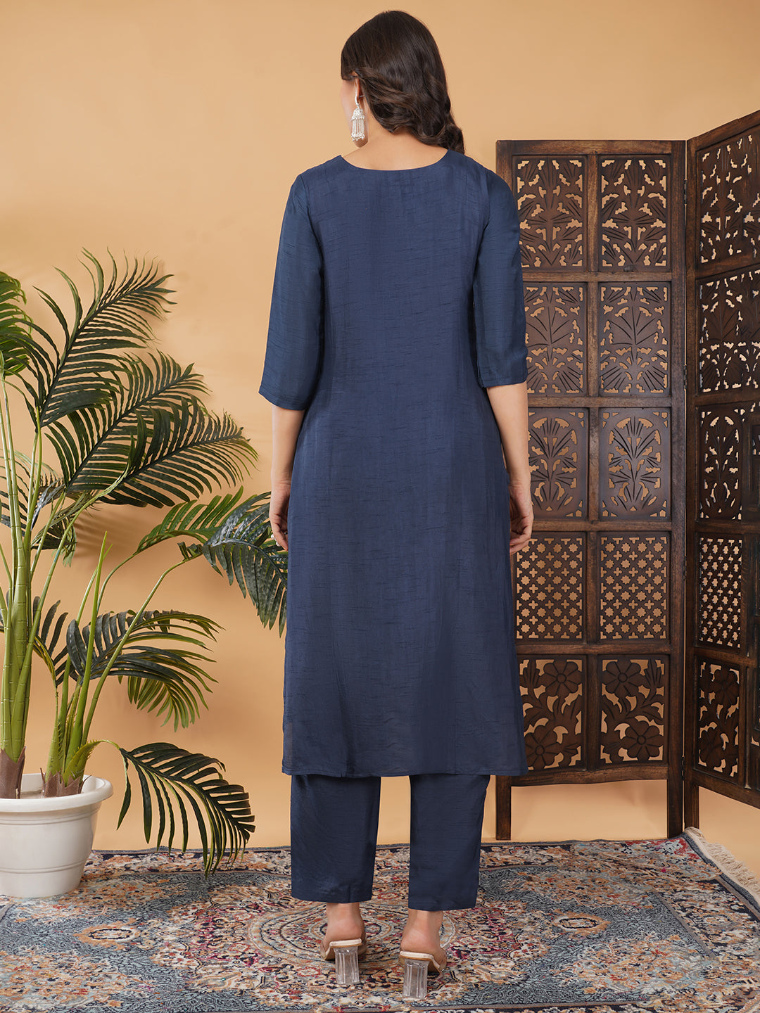 Blue Embroidered Ethnic Kurta Set With Dupatta And Pants | Traditional Festive Suit Set