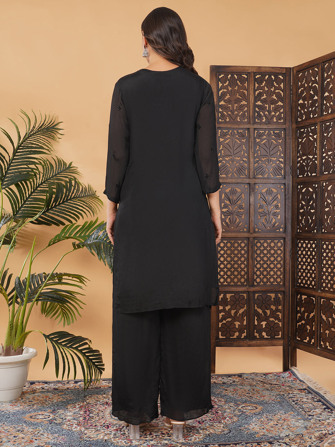 Black Embroidered Kurta Set with Palazzo & Dupatta | Designer Party Wear Ethnic Suit