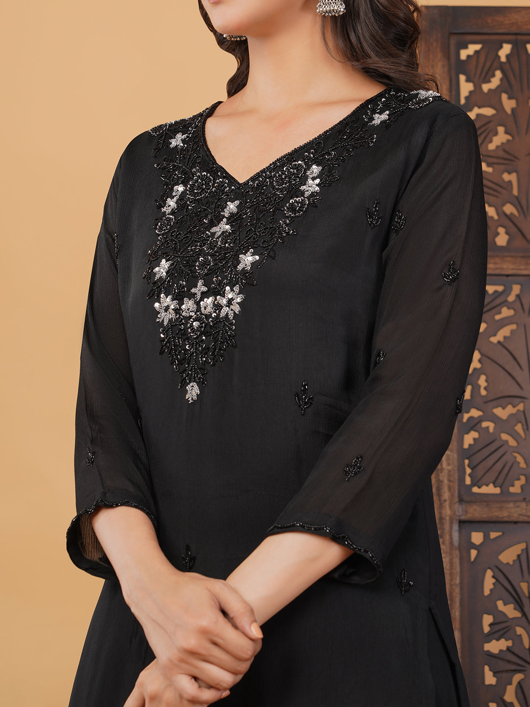 Black Embroidered Kurta Set with Palazzo & Dupatta | Designer Party Wear Ethnic Suit