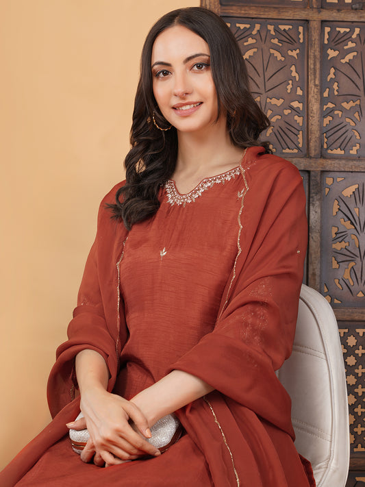 Designer Embroidered Kurta Set with Pants & Dupatta | Traditional Ethnic Suit Set
