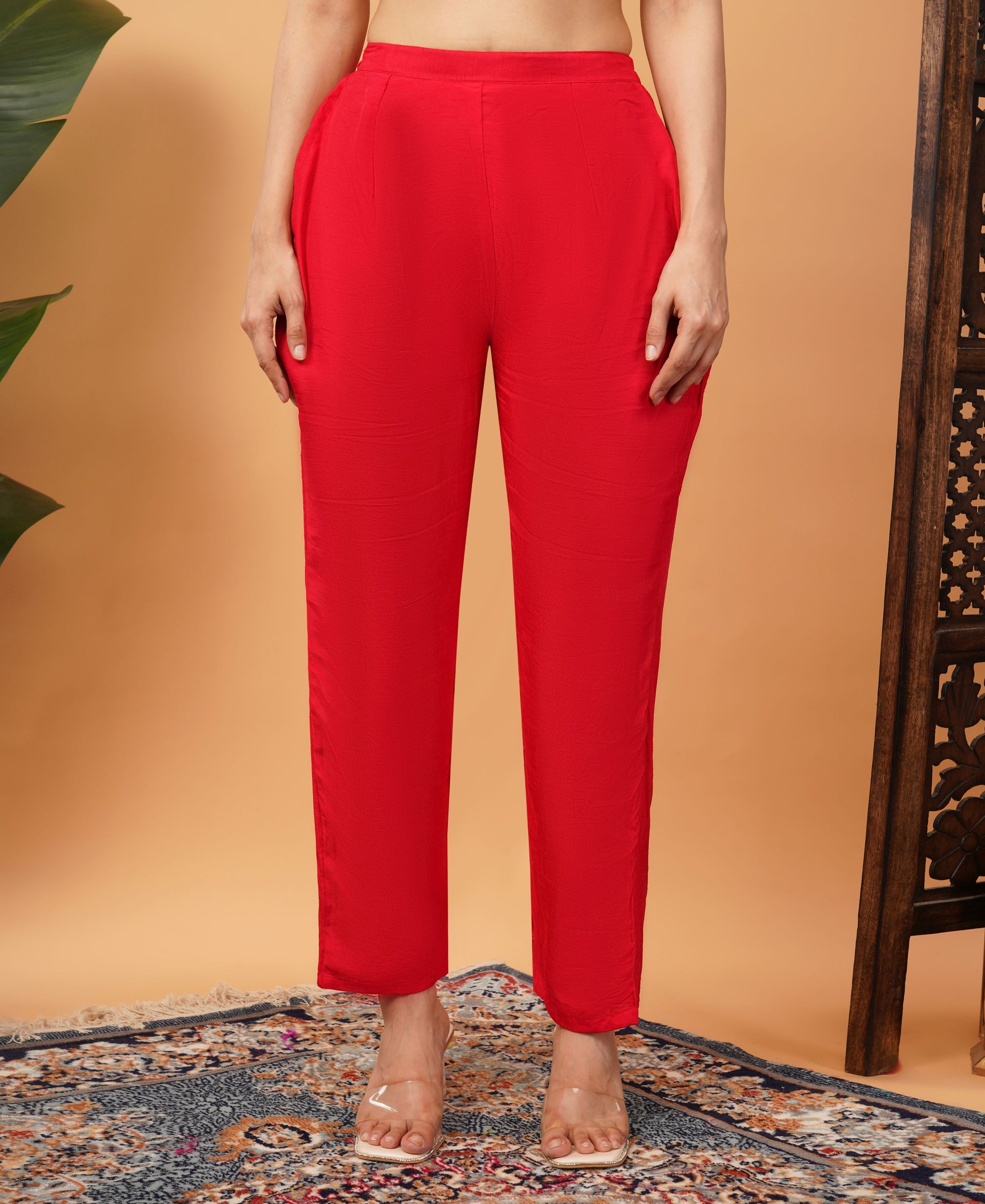 Red Designer Ethnic Embroidered Kurta Set with Pants & Dupatta - Prisachi Official
