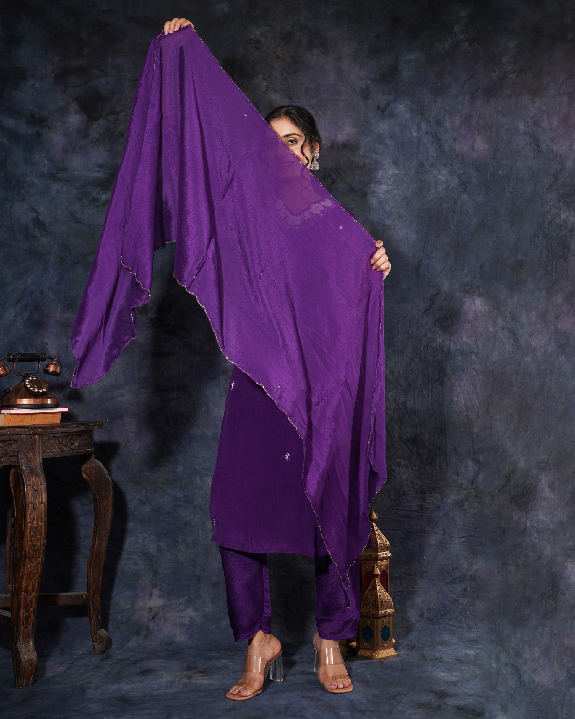 Purple Designer Embroidered Ethnic Kurta Set with Pant and Dupatta - Prisachi Official