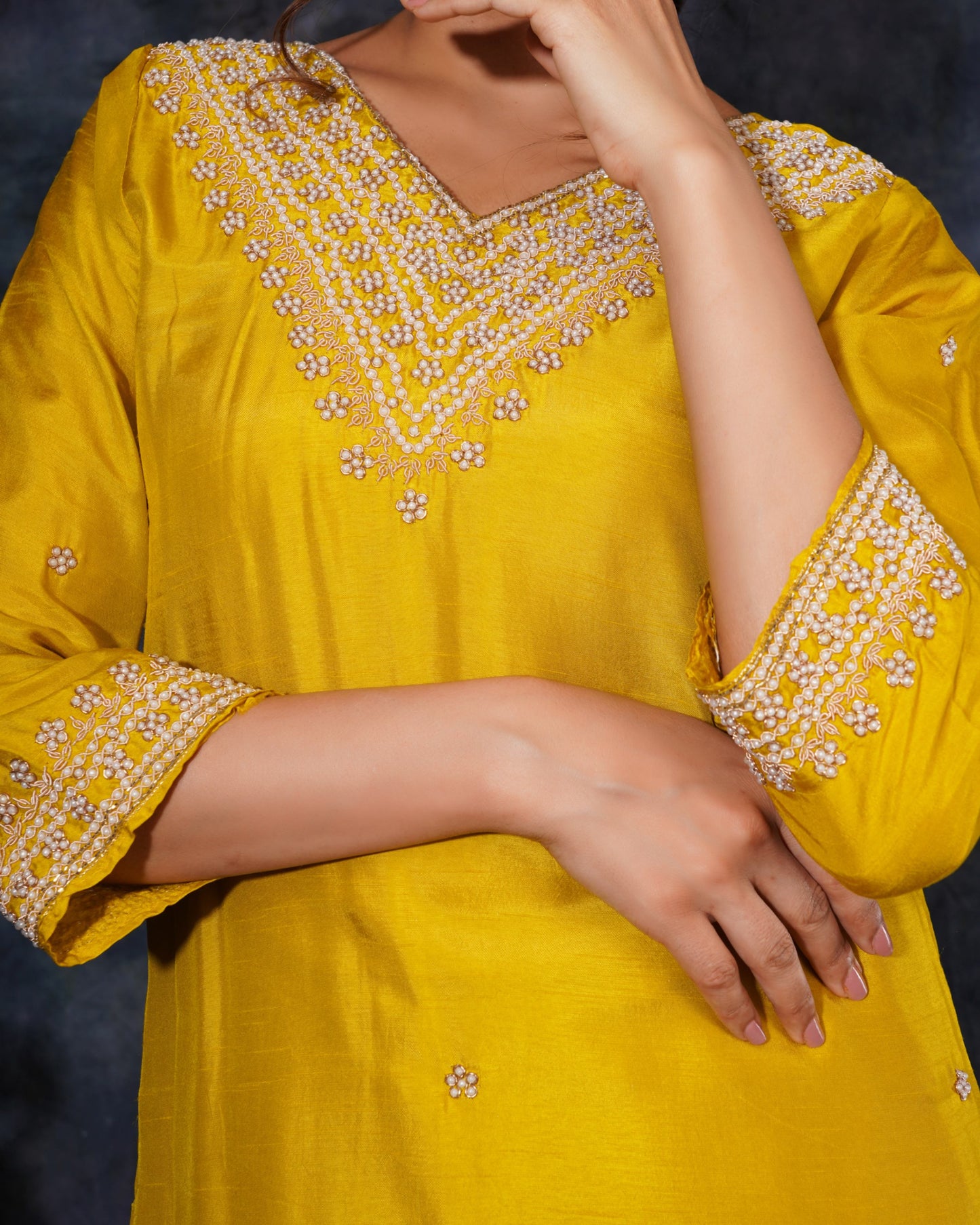 Yellow Designer Embroidered Ethnic Kurta Set with Pant and Dupatta - Prisachi Official