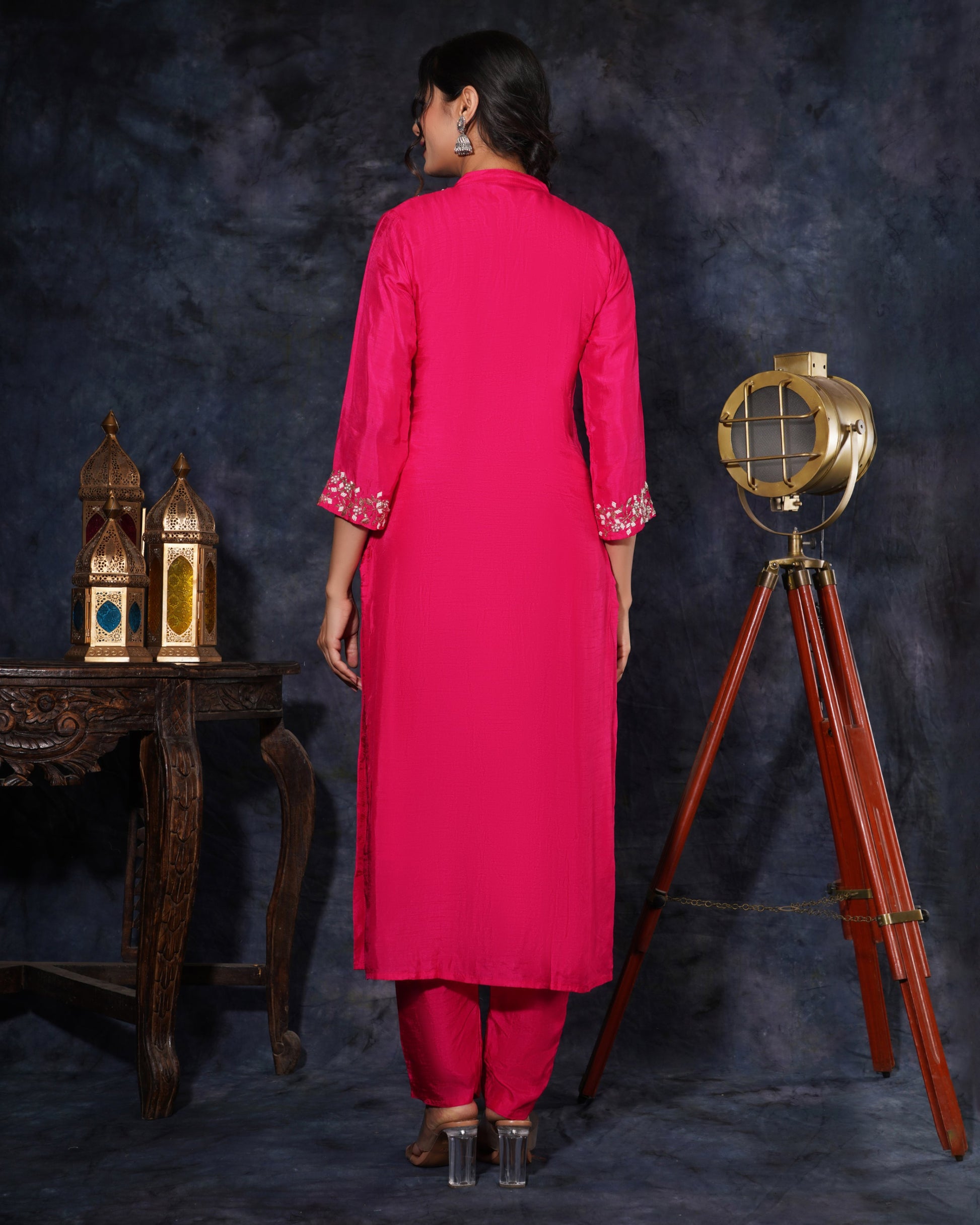 Pink Designer Embroidered Ethnic Kurta Set with Pant & Dupatta - Prisachi Official