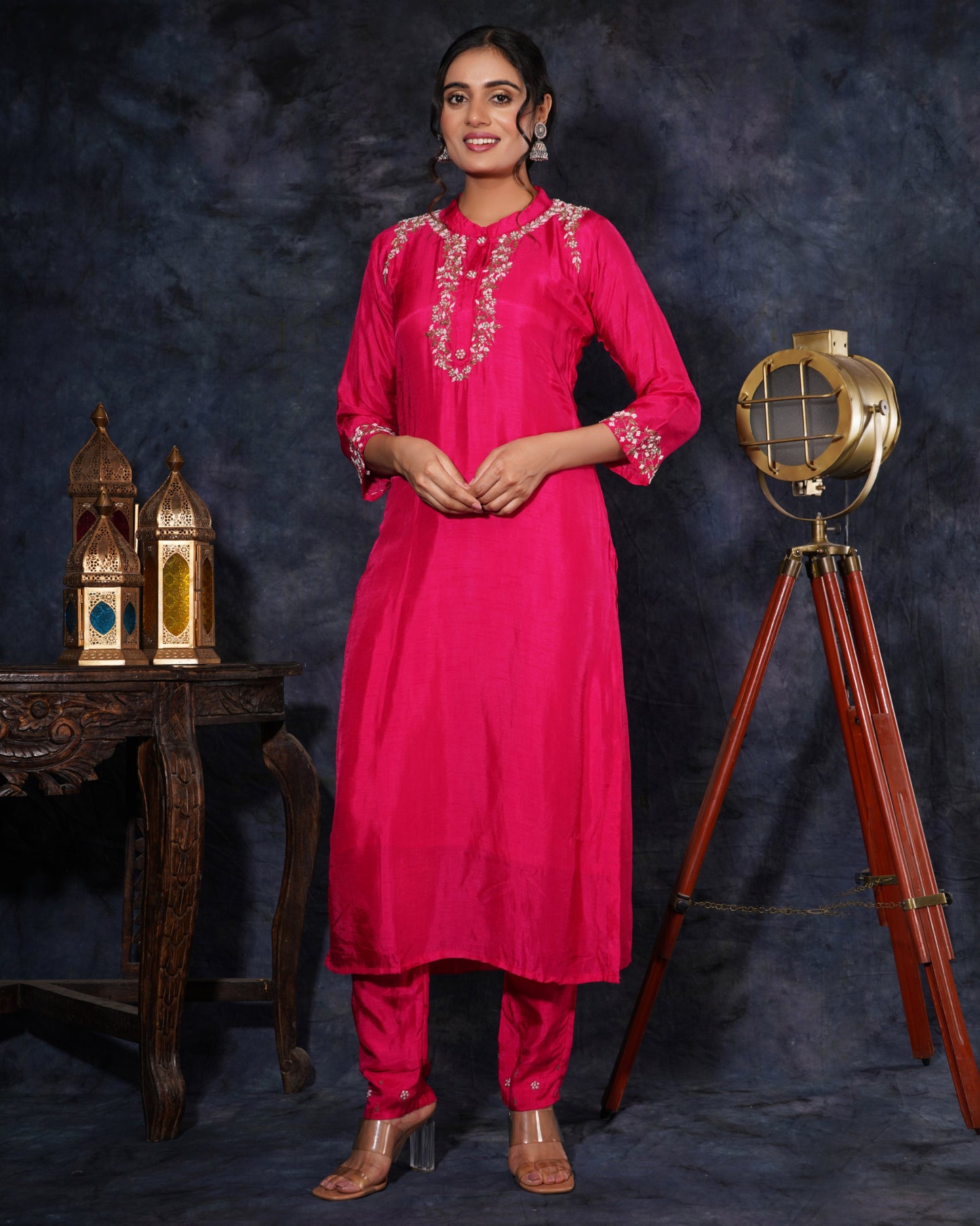 Pink Designer Embroidered Ethnic Kurta Set with Pant & Dupatta - Prisachi Official