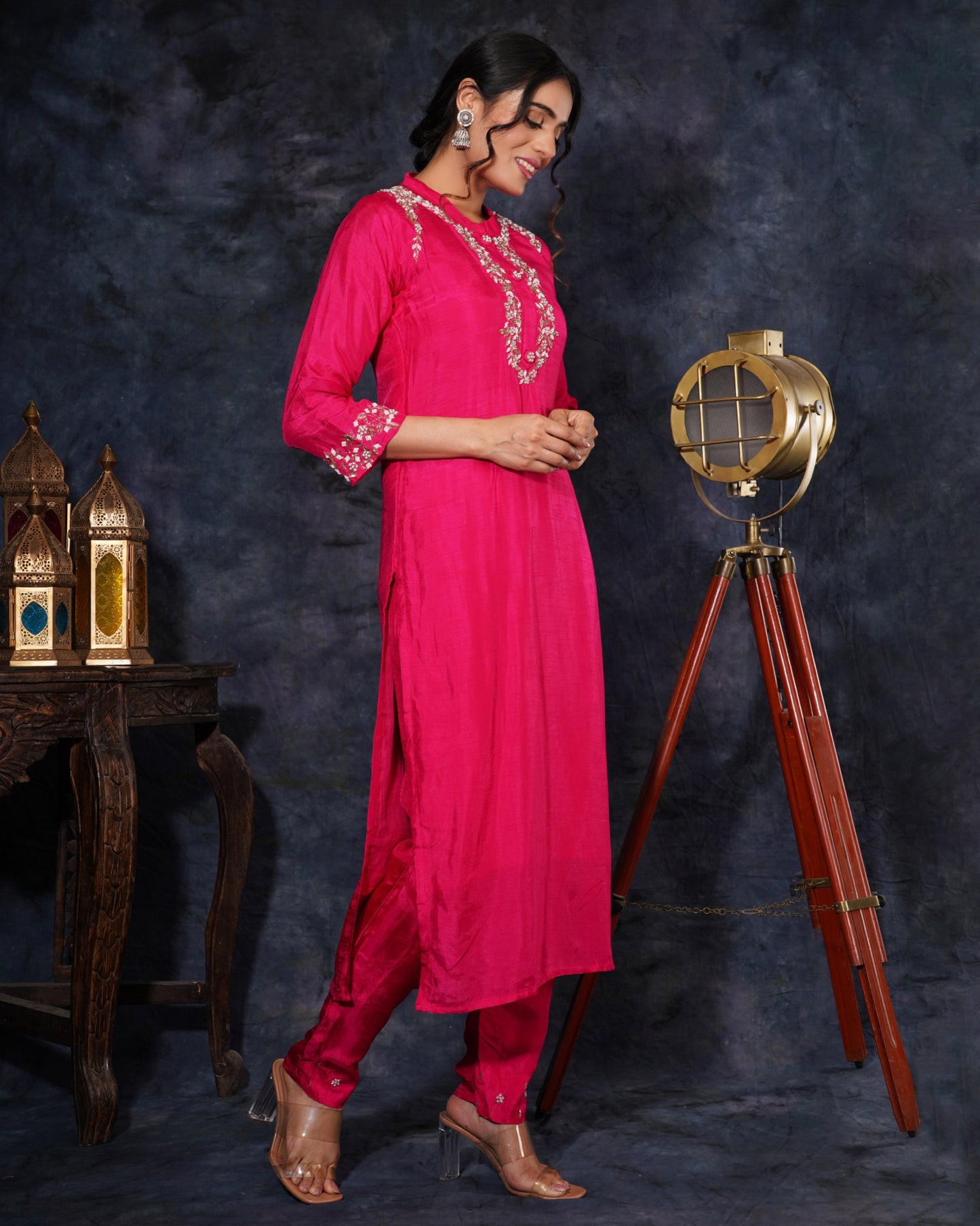 Pink Designer Embroidered Ethnic Kurta Set with Pant & Dupatta - Prisachi Official