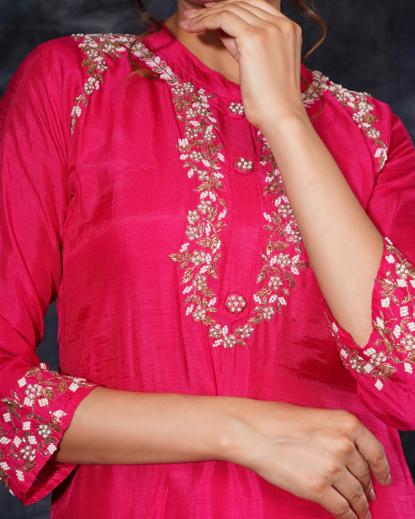 Pink Designer Embroidered Ethnic Kurta Set with Pant & Dupatta - Prisachi Official