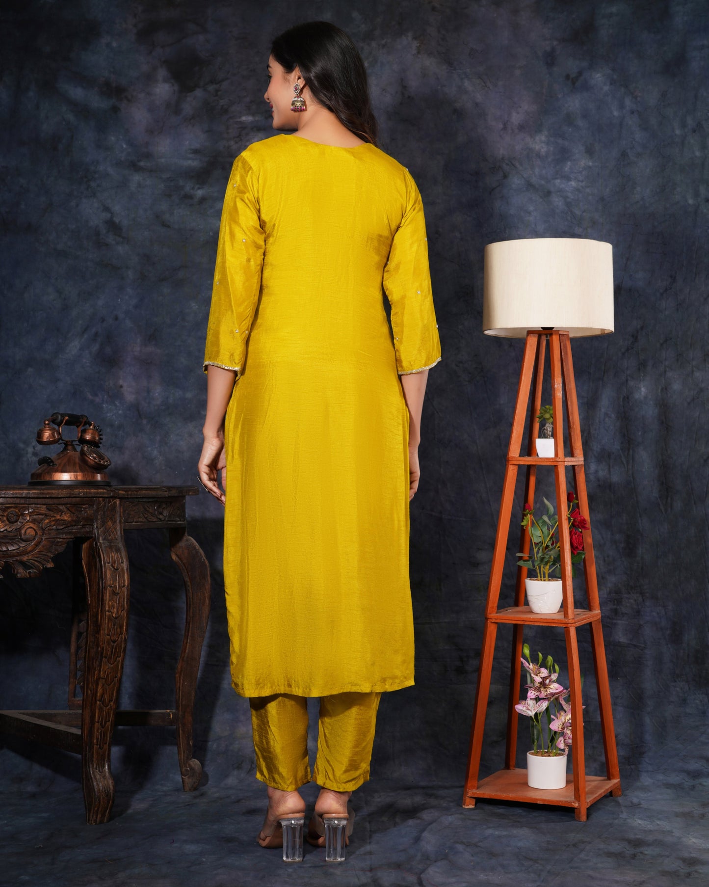 Yellow Designer Zardosi Embroidered Kurta Set with Pants & Dupatta - Prisachi Official
