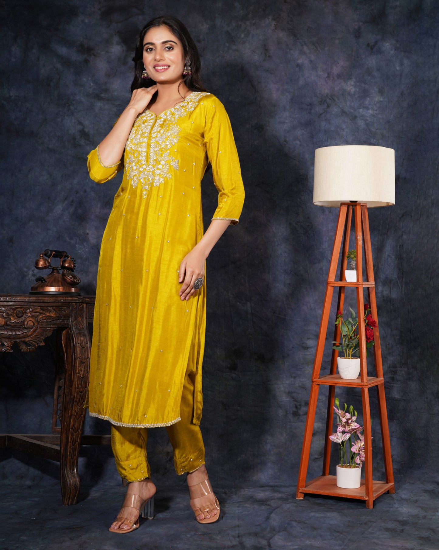 Yellow Designer Zardosi Embroidered Kurta Set with Pants & Dupatta - Prisachi Official