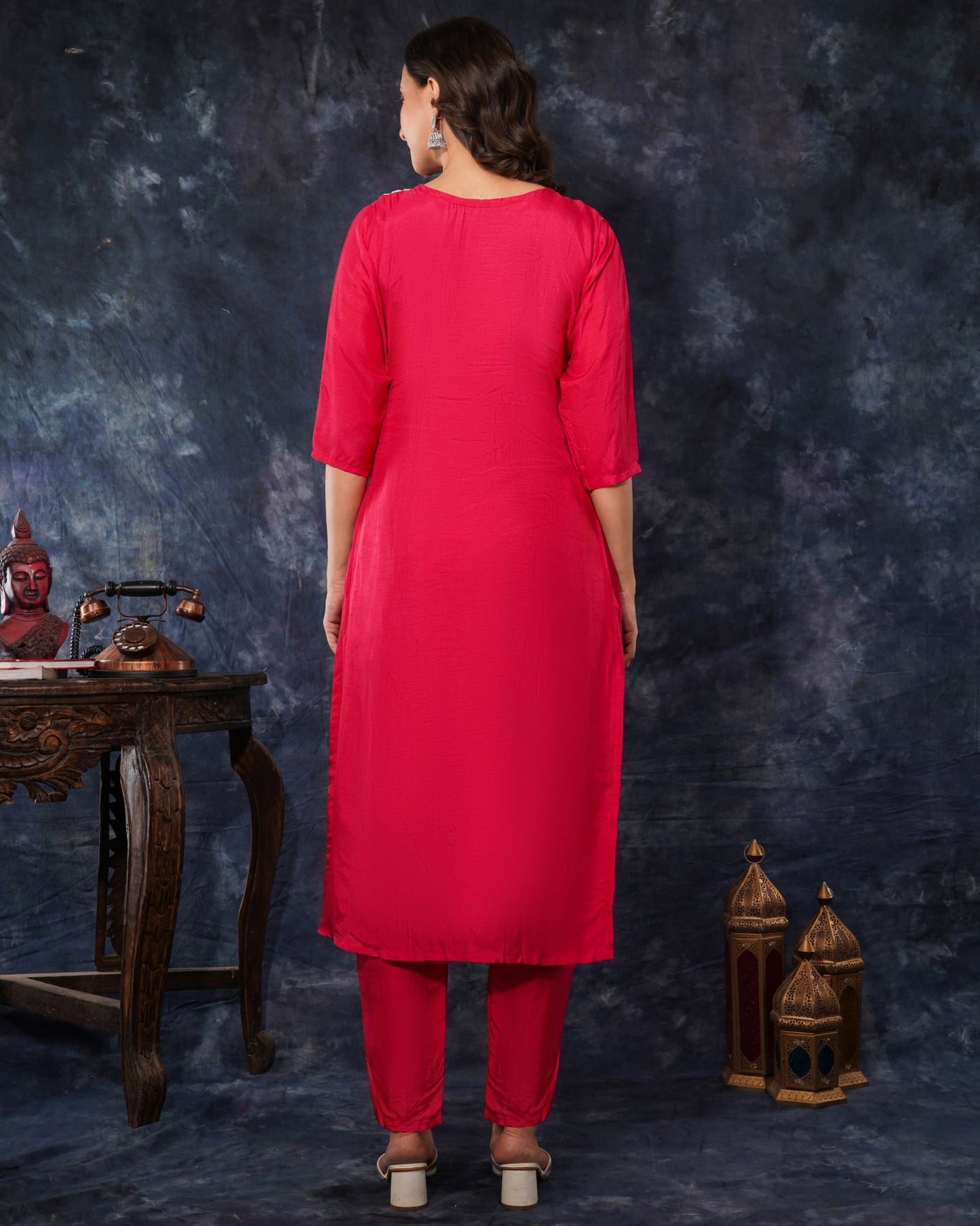 Pink Designer Embroidered Ethnic Kurta Set with Pant And Dupatta - Prisachi Official
