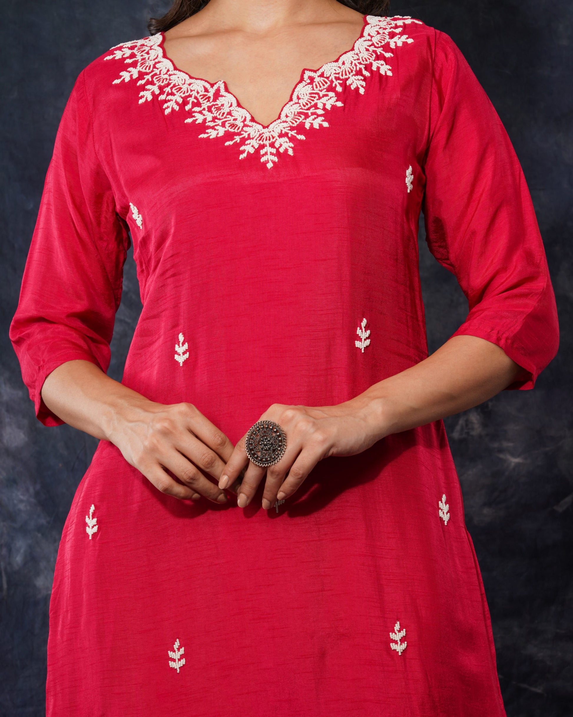 Pink Designer Embroidered Ethnic Kurta Set with Pant And Dupatta - Prisachi Official