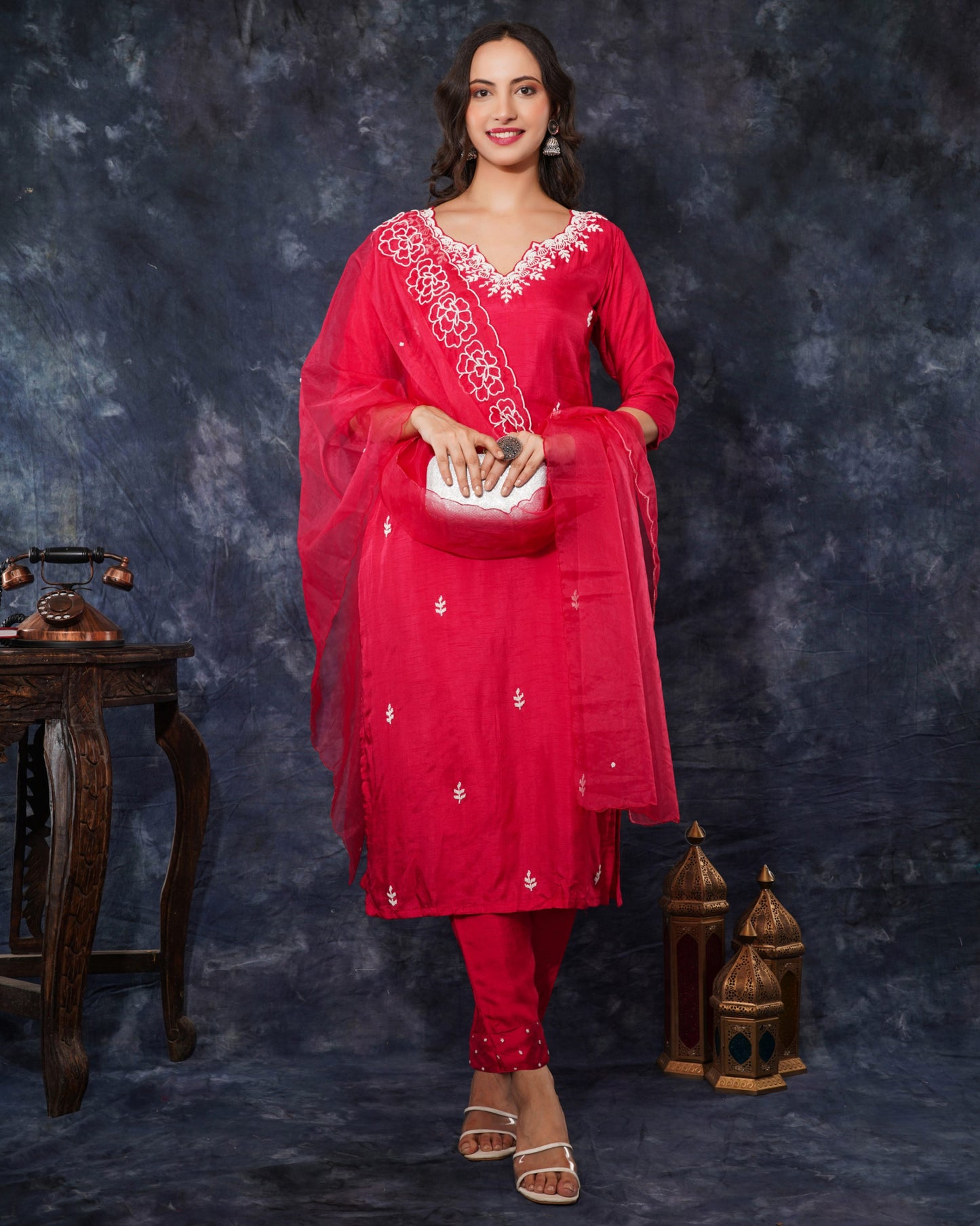 Pink Designer Embroidered Ethnic Kurta Set with Pant And Dupatta - Prisachi Official