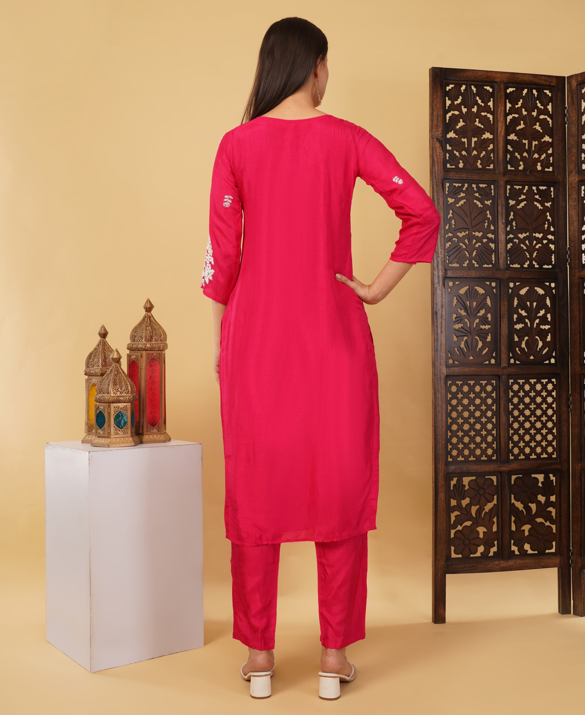 Pink Designer Ethnic Embroidered Kurta Set with Dupatta & Pants - Prisachi Official
