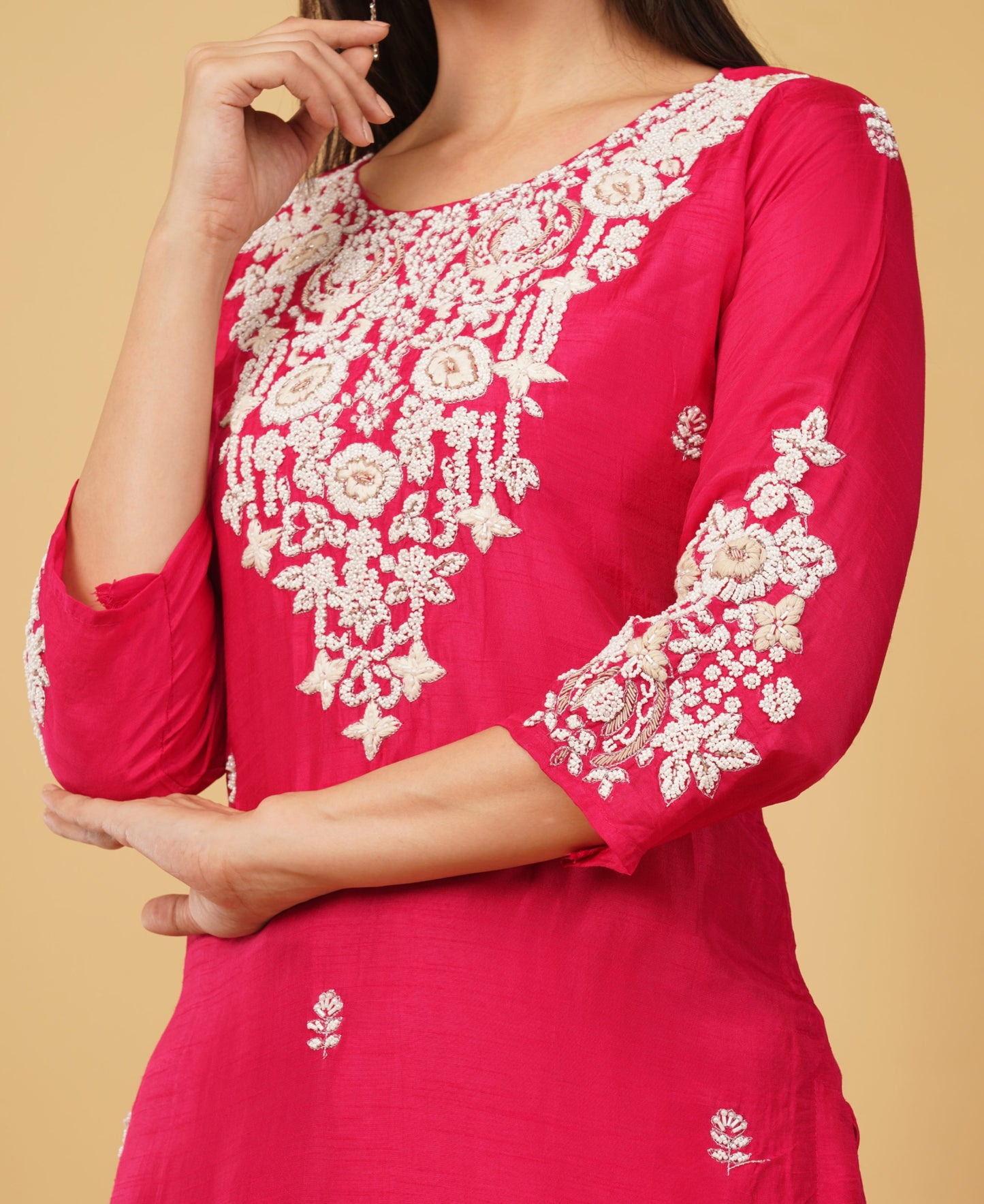 Pink Designer Ethnic Embroidered Kurta Set with Dupatta & Pants - Prisachi Official