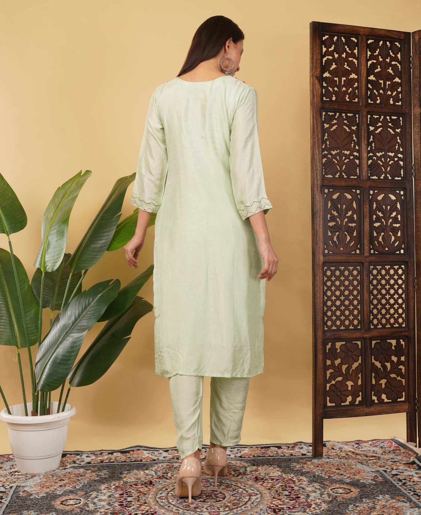 Pista Green Designer Embroidered Ethnic Kurta Set with Pant & Dupatta - Prisachi Official