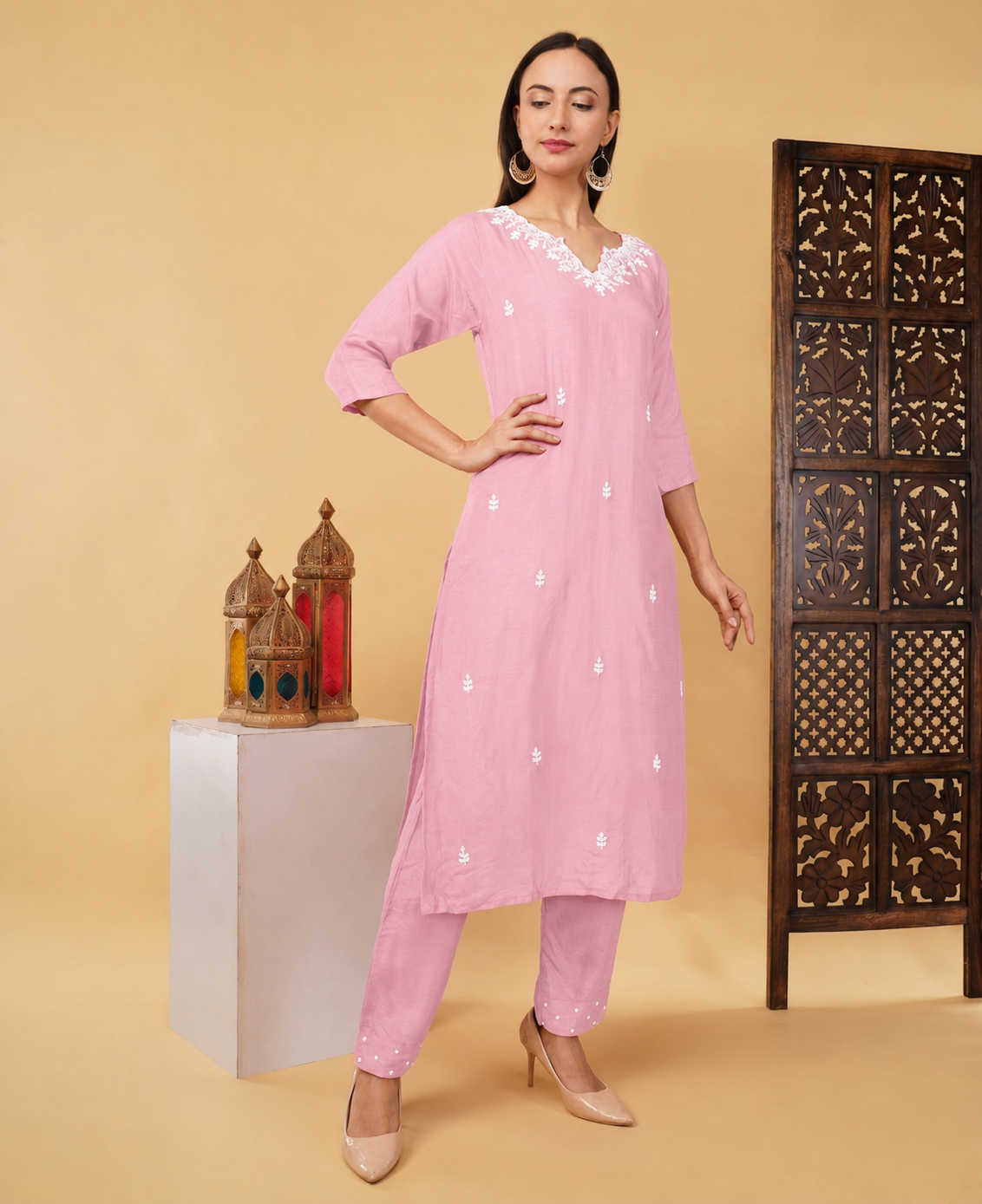 Embroidered Ethnic Kurta set with Pants and Dupatta For Women's | Festive Traditional Suit Set